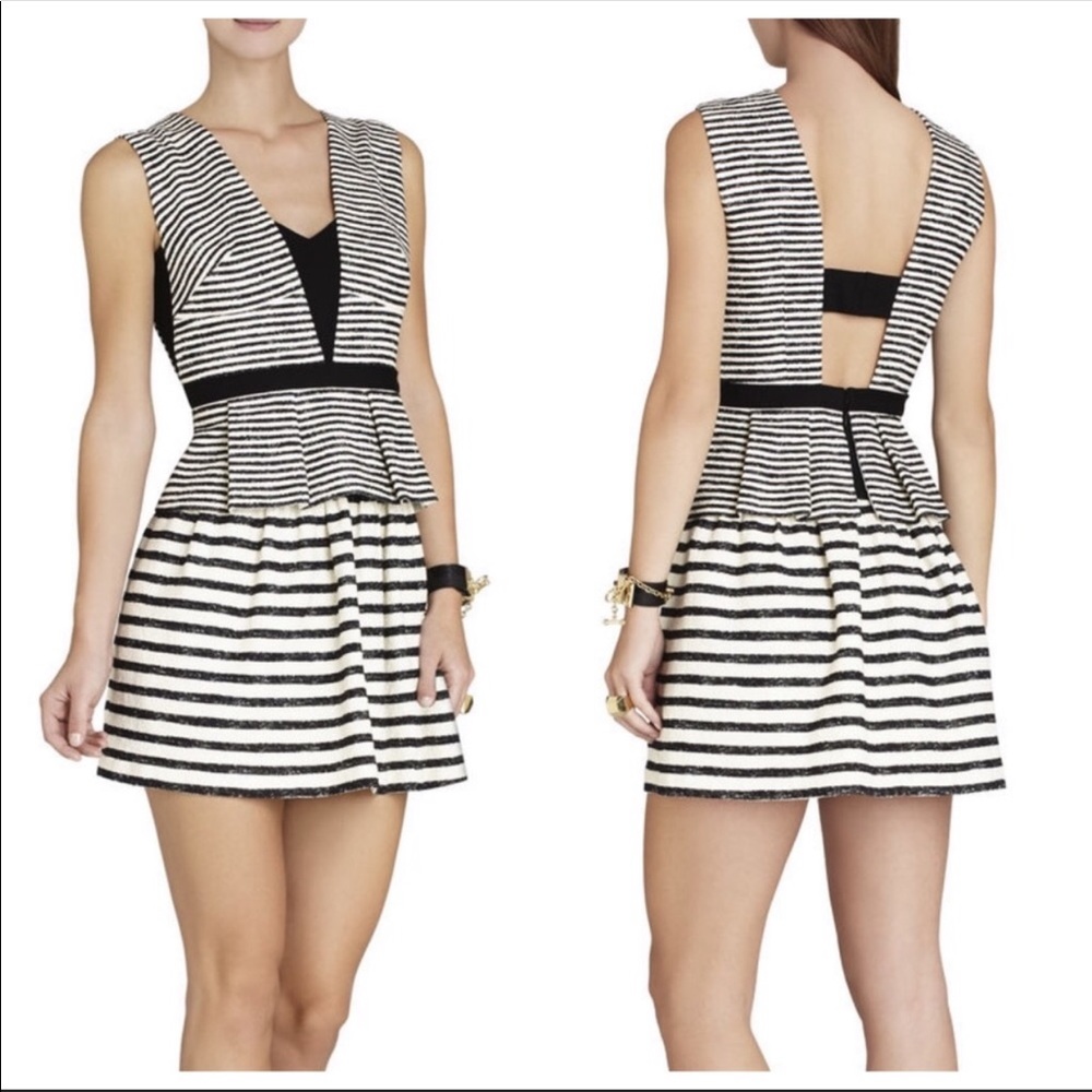 bcbg black and white dress striped & Piper peplum SORT|73 Black One Shoulder Long Size:140 stretch jersey looks great